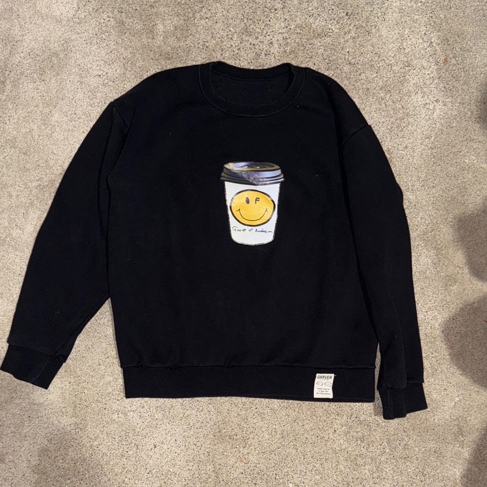 Graver of Anaheim Unisex smiley coffee cup crewneck